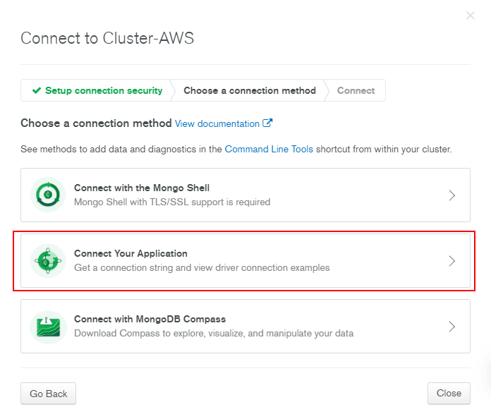 Connect to Cluster-AWS: click Choose Your Application