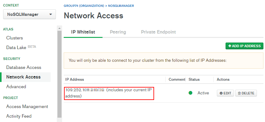 Network Access: your IP in IP Whitelist address