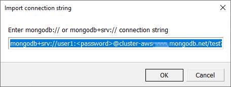 Import connection string dialog: paste your string