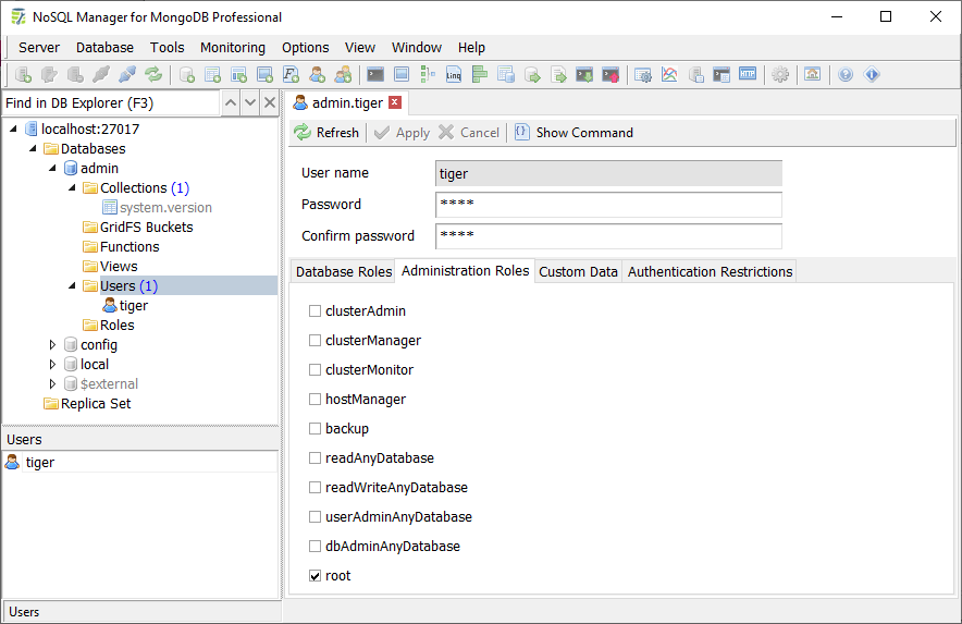 DB Explorer: admin user