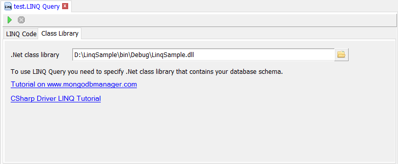 Class Library tab: Specify LinqSample.dll in .Net class library field
