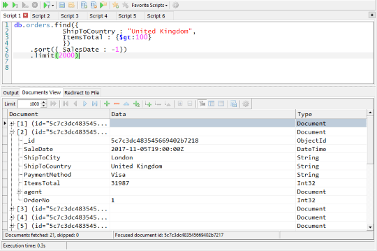 MongoDB Shell Editor - Script and result